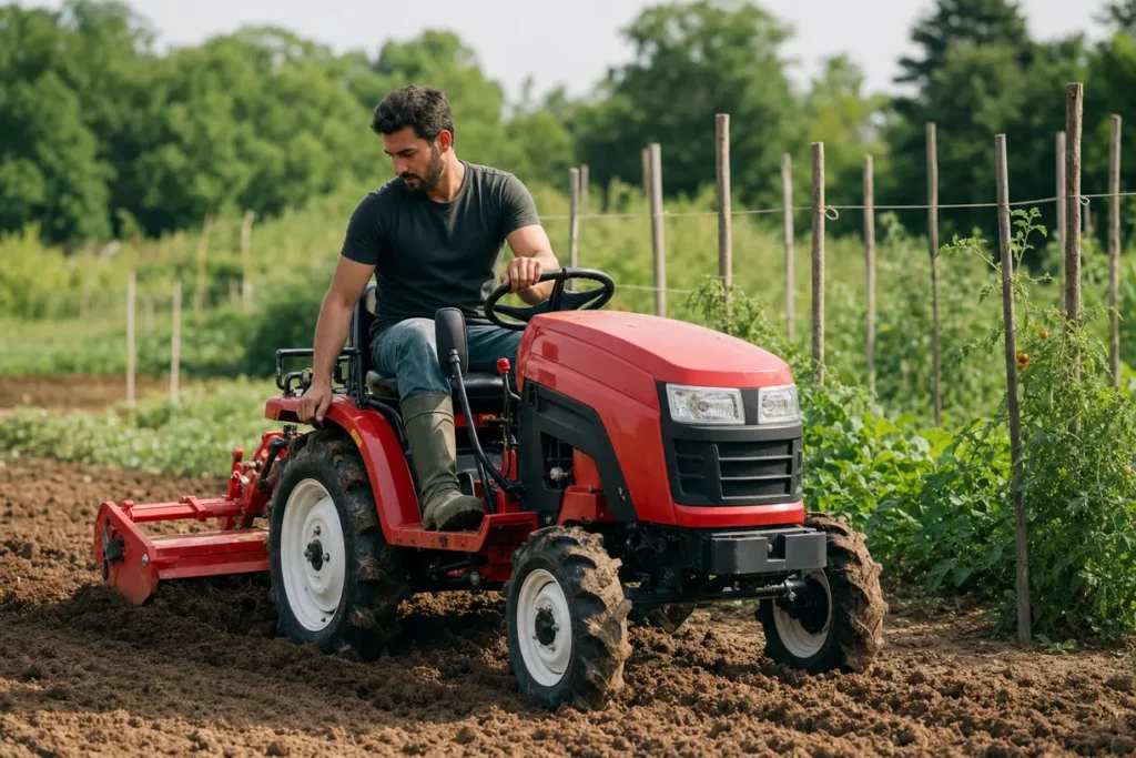 Mini traktor w akcji na polu