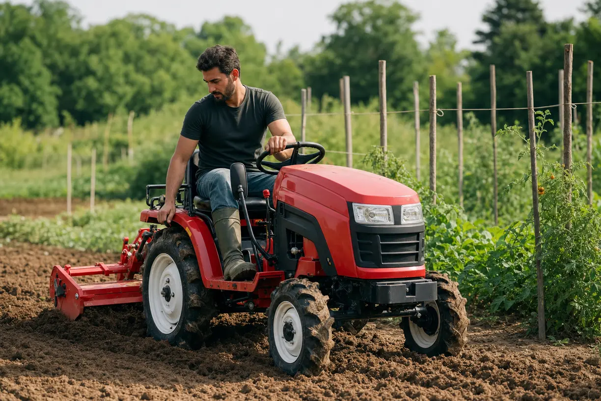 Mini traktor w akcji na polu